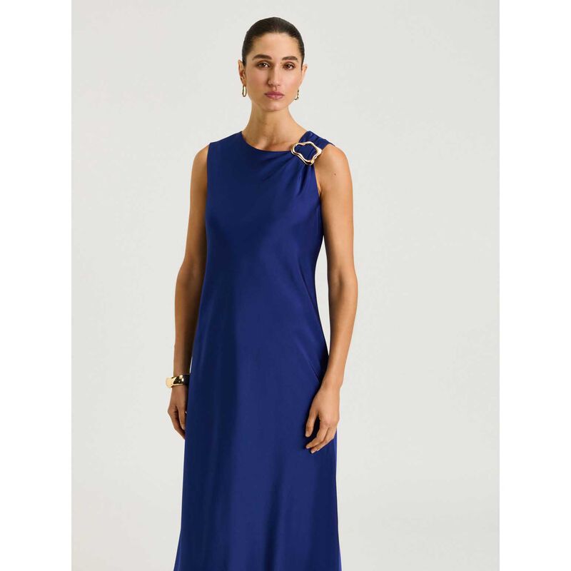 Veronika Maine Washer Satin Gathered Shoulder Midi Dress image number 3